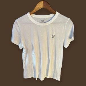 Aritzia Sunday Best White Tee with Smiley Face Embroidery